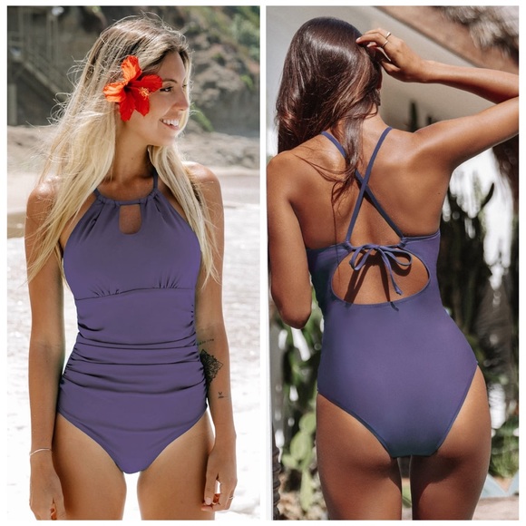 Cupshe Other - NEW Cupshe Purple High-Neck Cut-Out One-Piece Swimsuit Bathing Suit Size Medium